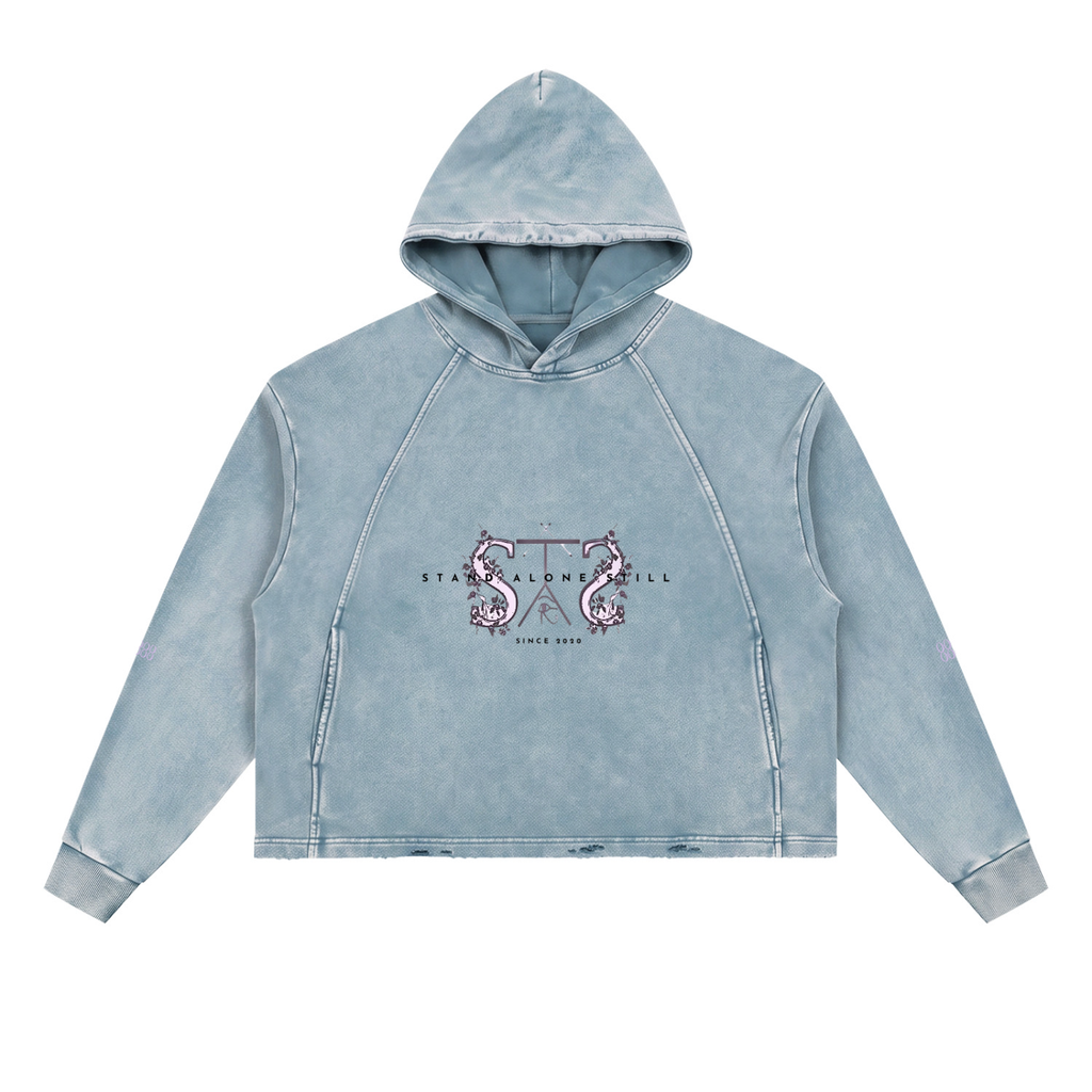 888 Vintage Washed Frayed-Hem Hoodie