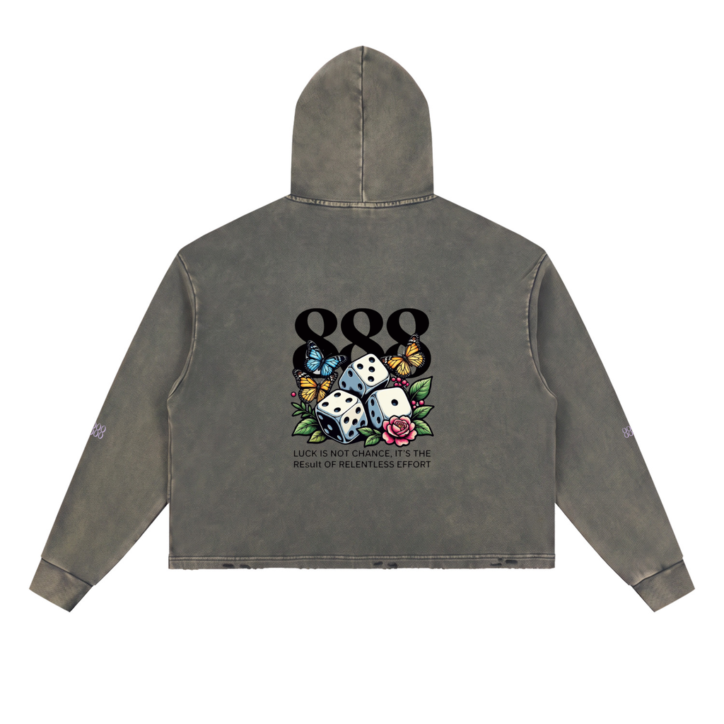 888 Vintage Washed Frayed-Hem Hoodie