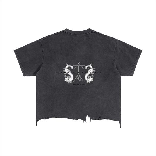 Vintage Wash Boxy Distressed Hem T-Shirt
