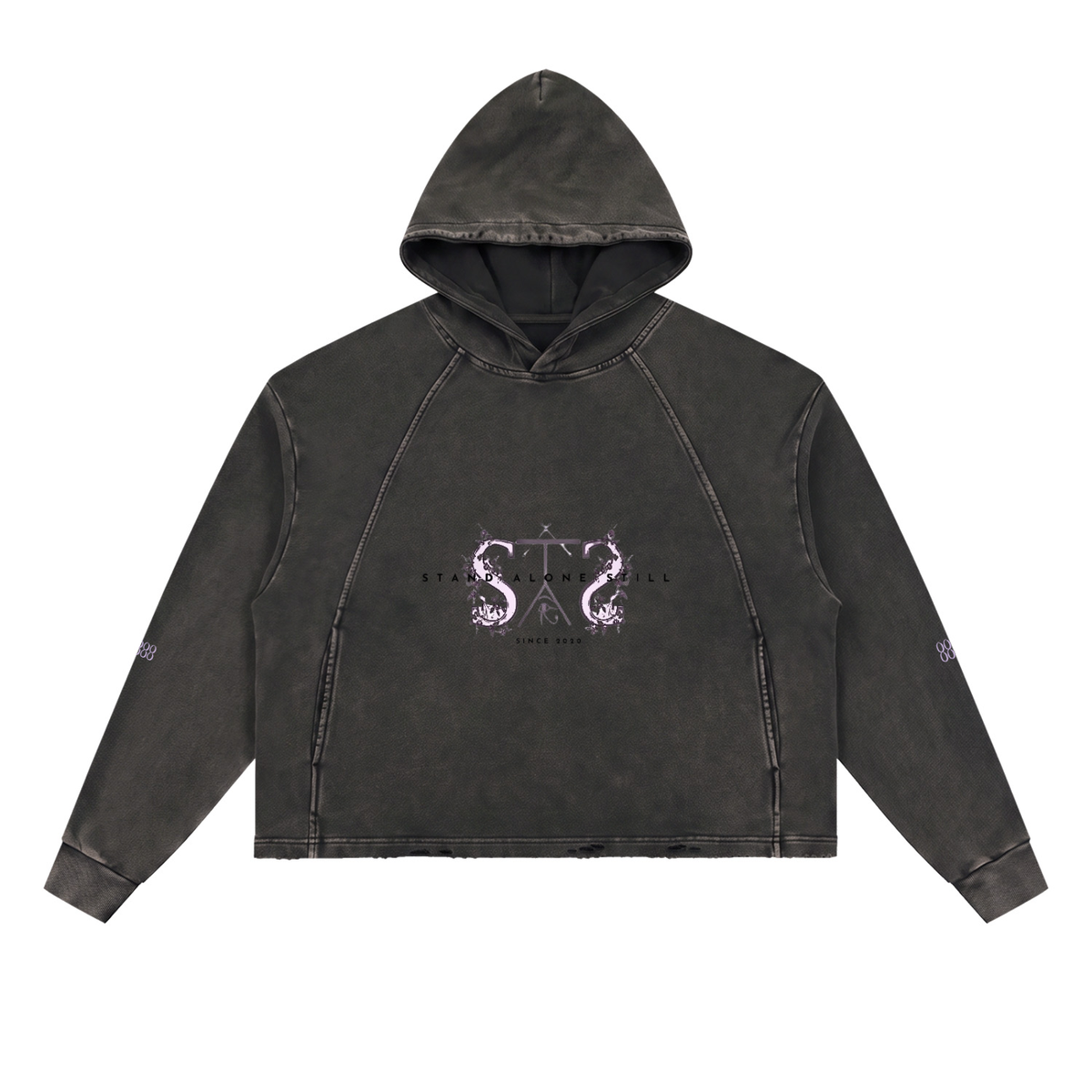 Vintage Washed Frayed-Hem Hoodie