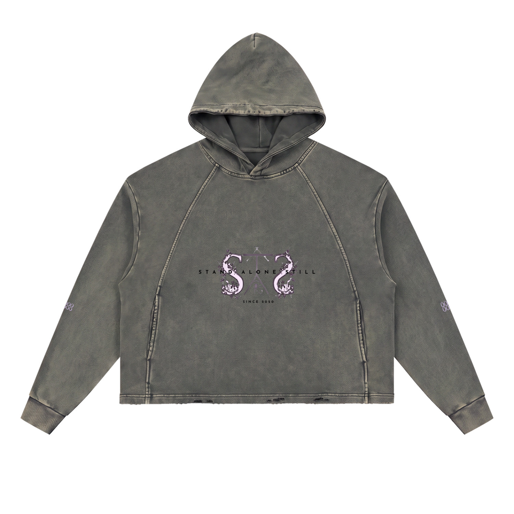 888 Vintage Washed Frayed-Hem Hoodie
