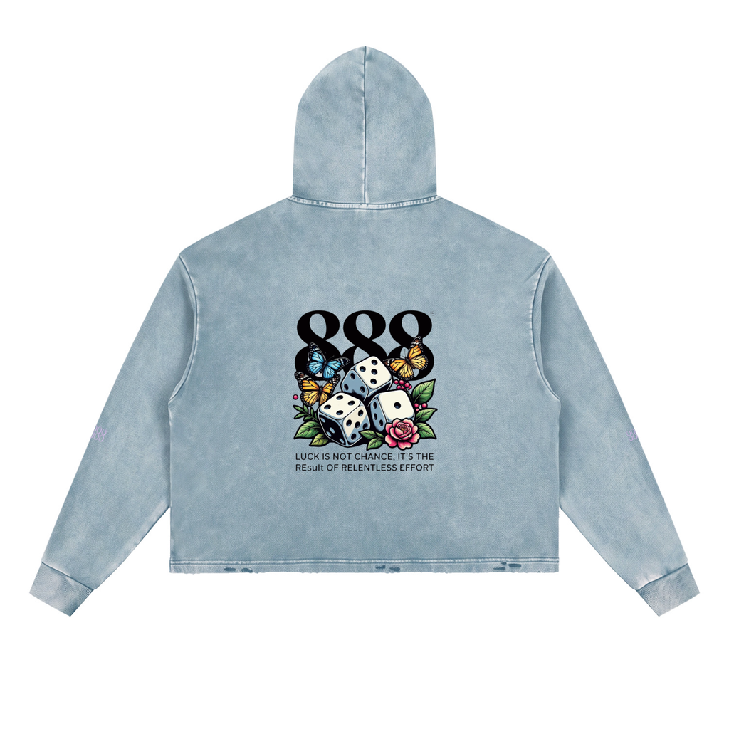 888 Vintage Washed Frayed-Hem Hoodie